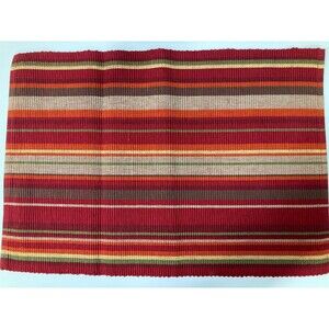 4 PC Striped Placemat Set Autumn Fall Colors Red Orange Brown Green Rustic